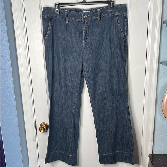 2007 Old Navy 16 Blue Wide Leg Jeans Cotton Trousers Low Mid Rise Ladies Pants - Picture 1 of 11